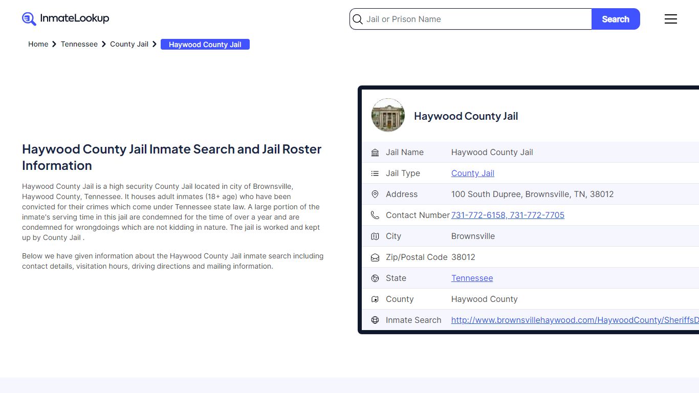 Haywood County Jail Inmate Search and Jail Roster Information